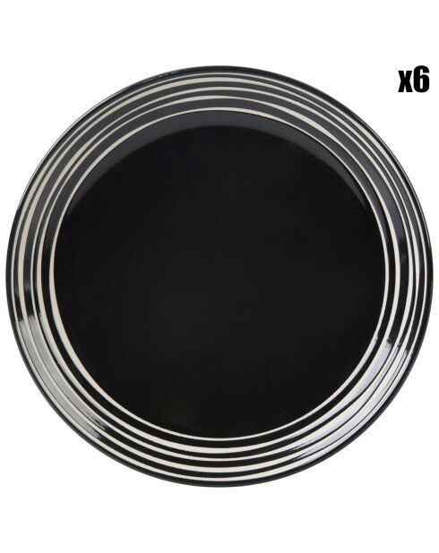 6 Assiettes plates en Grès Les Bobines de Calabre noires - D.26.5 cm