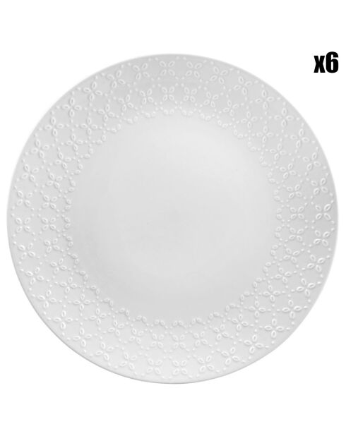 6 Assiettes de présentation en Porcelaine Calais Caudry blanches - D.30.5 cm