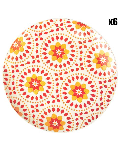 6 Assiettes plates en Porcelaine Surya multicolores - D.26.5 cm