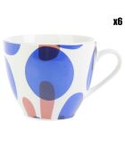 6 Tasses en Porcelaine Encre de soie bleu/rouge -  18cl