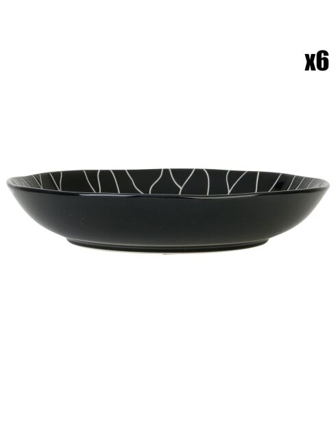 6 Assiettes creuses en Grès Dahlia noir noires - D.20 cm