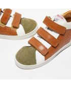 Baskets montantes en Cuir Easy Clay à scratchs camel/kaki/blanc