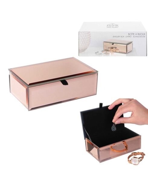 Boîte à bijoux miroir cuivré - 16x5.5x9.5 cm