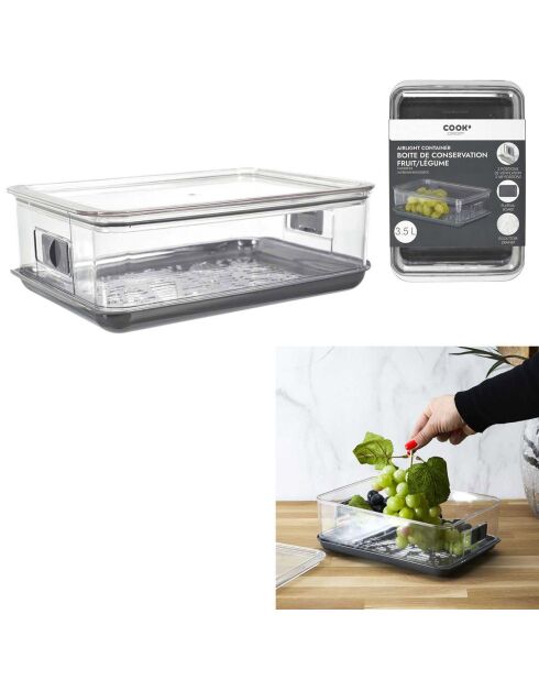 Boîte de conservation fruits et légumes 3.5l  transparent/gris - 18x9.2x27 cm
