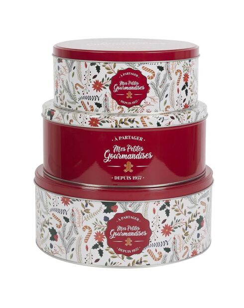 3 cajas metálicas navideñas blancas/rojas
