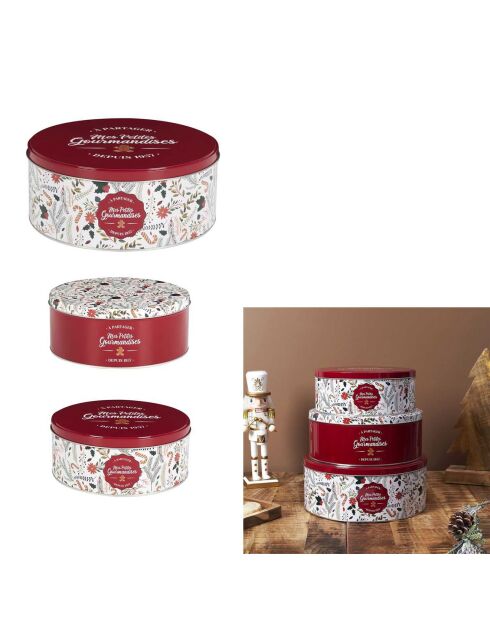 3 cajas metálicas navideñas blancas/rojas