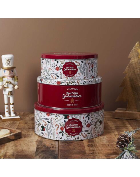 3 cajas metálicas navideñas blancas/rojas