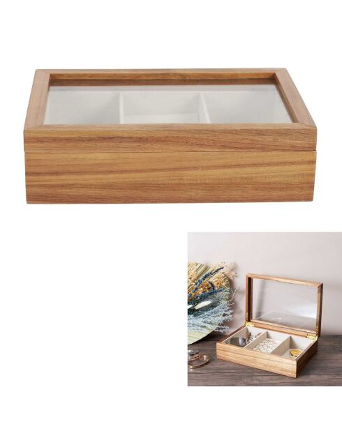 Boîte à bijoux verre et bois - 24x6.6x16 cm