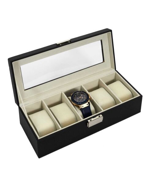 Boîte pour 5 montres  noire - 29x8x12 cm
