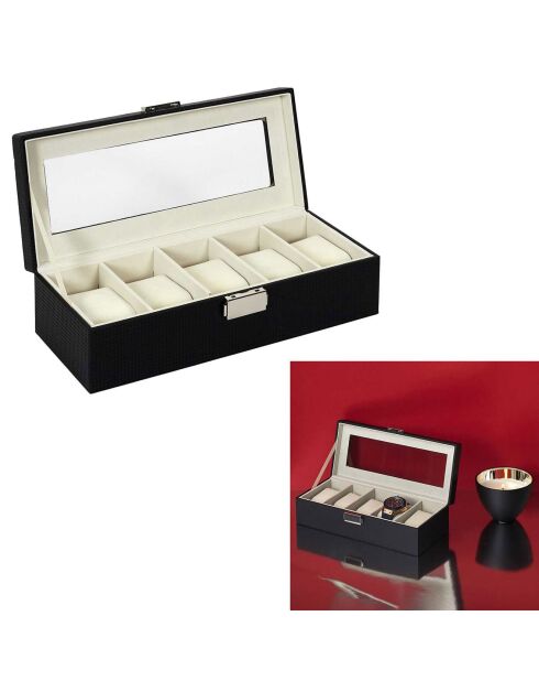 Boîte pour 5 montres  noire - 29x8x12 cm