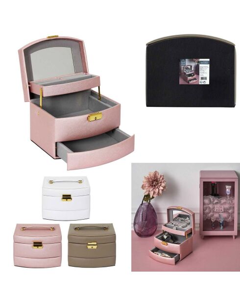 Joyero con espejo aleatorio de 3 niveles, 18 x 11,5 x 14,5 cm