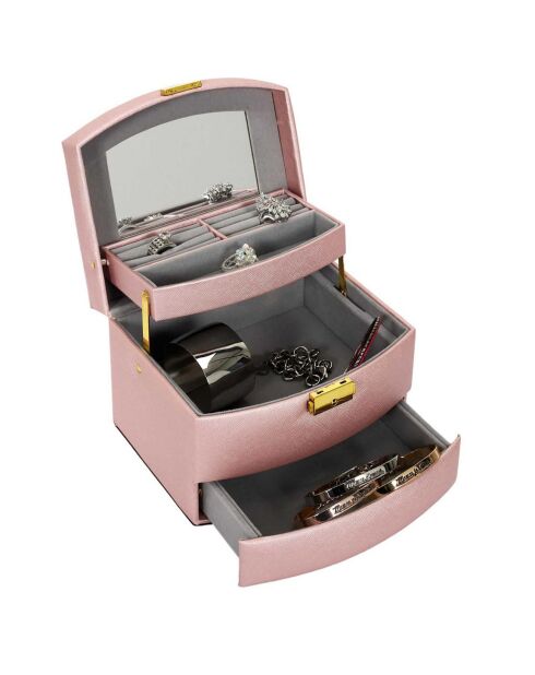 Joyero con espejo aleatorio de 3 niveles, 18 x 11,5 x 14,5 cm