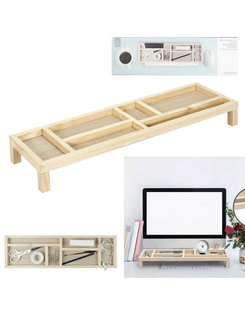 Bandeja organizadora de escritorio marrón - 52x6x15 cm