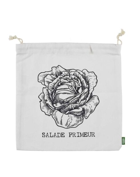 Sac de conservation salade en coton beige/noir - 35x35x1 cm