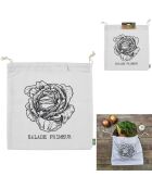 Sac de conservation salade en coton beige/noir - 35x35x1 cm