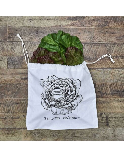 Sac de conservation salade en coton beige/noir - 35x35x1 cm