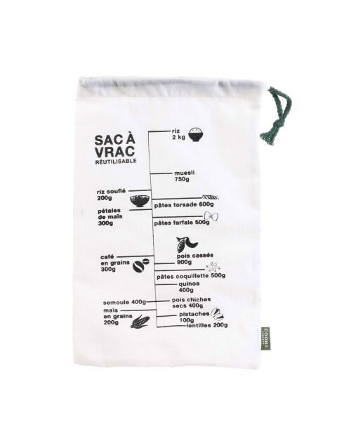 Sac à vrac gradué réutilisable blanc - 19.5x32.2x1 cm