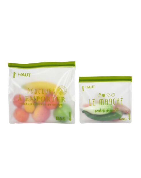 2 groene herbruikbare opbergzakken - 27x28x5 cm