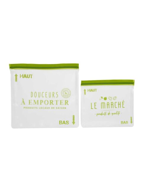 2 groene herbruikbare opbergzakken - 27x28x5 cm