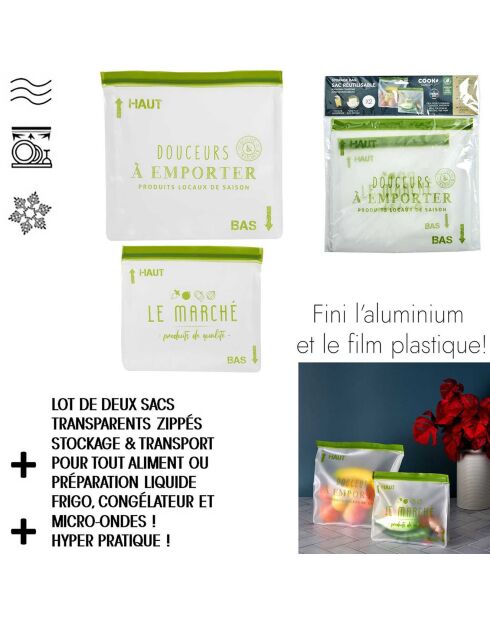 2 groene herbruikbare opbergzakken - 27x28x5 cm