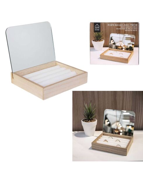 Porte-bagues miroir  beige - 16x14x4.5 cm