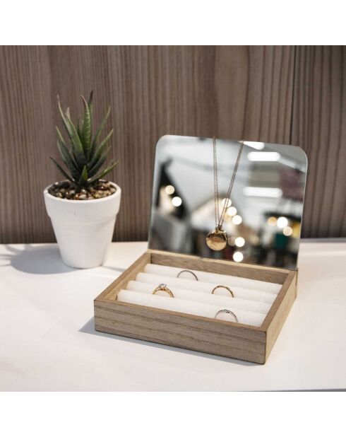 Porte-bagues miroir  beige - 16x14x4.5 cm