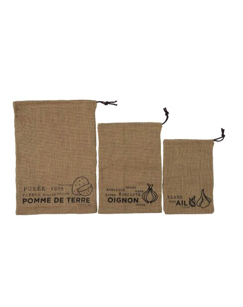 3 Sacs de conservation en toile de jute marron - 37x26.7x0.1 cm