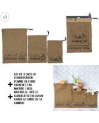 3 Sacs de conservation en toile de jute marron - 37x26.7x0.1 cm