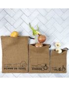 3 Sacs de conservation en toile de jute marron - 37x26.7x0.1 cm
