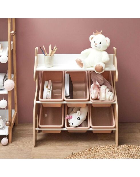 Meuble de rangement licorne 6 bacs  rose/blanc/beige - 63.3x71.5x29.5 cm