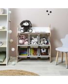 Meuble de rangement licorne 6 bacs  rose/blanc/beige - 63.3x71.5x29.5 cm