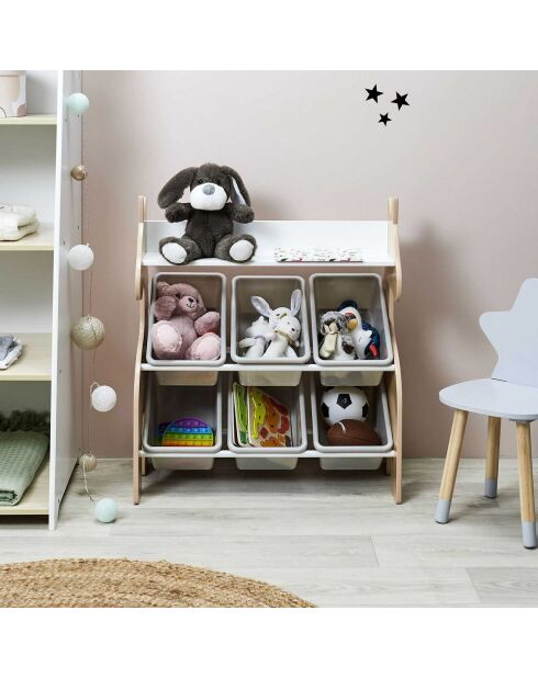 Meuble de rangement licorne 6 bacs  rose/blanc/beige - 63.3x71.5x29.5 cm