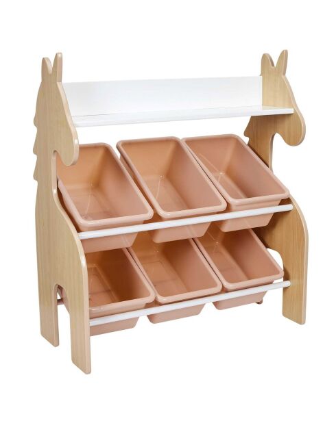 Meuble de rangement licorne 6 bacs  rose/blanc/beige - 63.3x71.5x29.5 cm