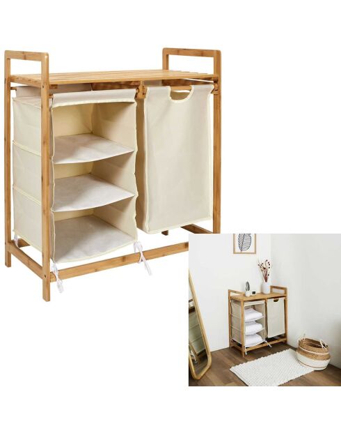 Compartimentos de almacenamiento para soporte de bambú gris - 77x38x69,5 cm