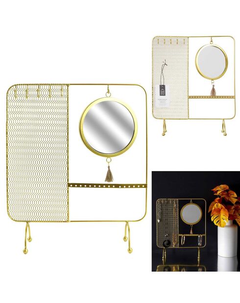 Porte-bijoux miroir filaire métal   dore - 30x35.5x10 cm