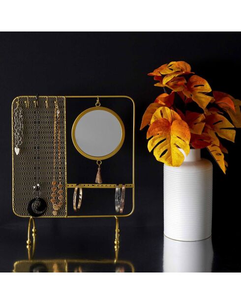 Porte-bijoux miroir filaire métal   dore - 30x35.5x10 cm