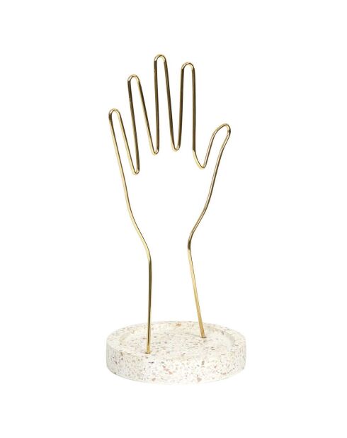 Porte-bijoux main métal support terrazzo  - 16x28x16 cm