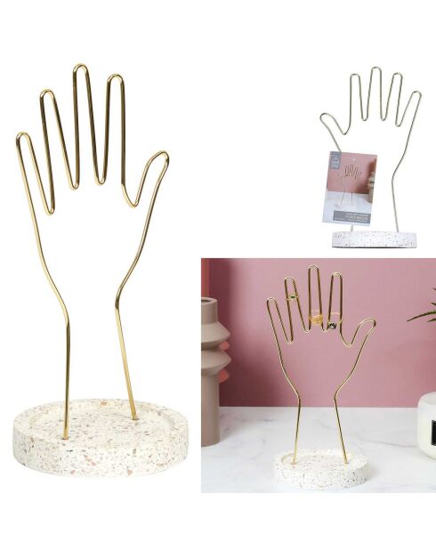 Porte-bijoux main métal support terrazzo  - 16x28x16 cm