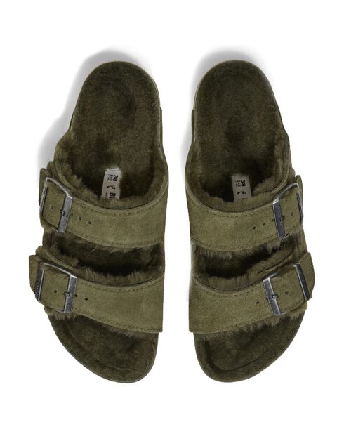 Groene, fluwelen, met leer gevoerde muiltjes van Arizona