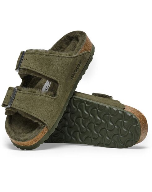 Groene, fluwelen, met leer gevoerde muiltjes van Arizona