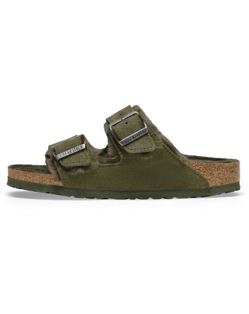 Groene, fluwelen, met leer gevoerde muiltjes van Arizona