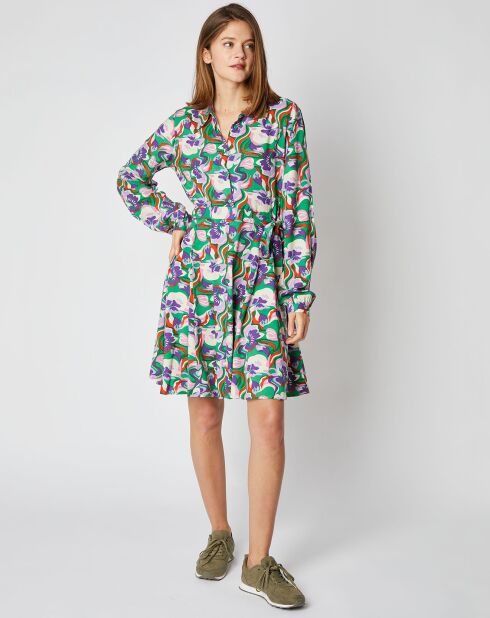 Robe chemise courte Thelma à motifs vert/multicolore