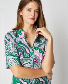 Robe chemise Elena coupe longue et cintrée à motifs vert/violet