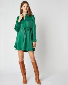 Robe chemise courte Muna effet satiné verte