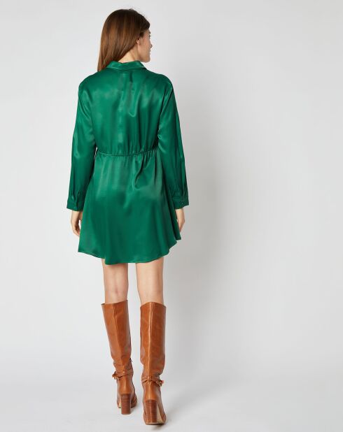 Robe chemise courte Muna effet satiné verte