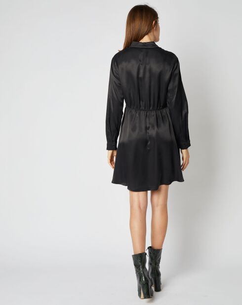 Robe chemise courte Muna effet satiné noire