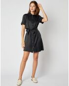 Robe chemise courte Ludivine effet satiné noire