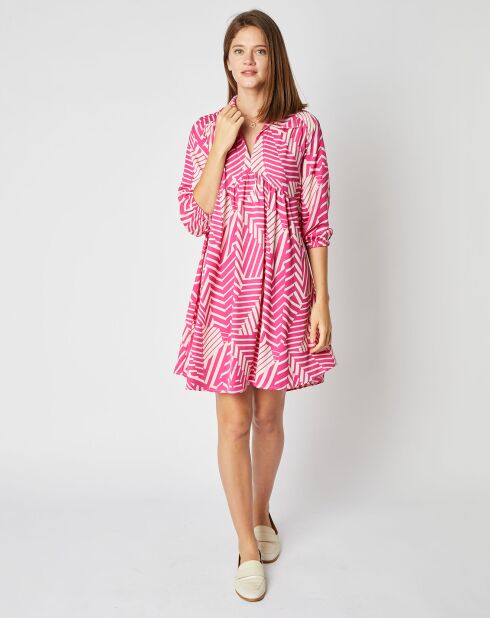 Robe courte Marina à motifs rose/écru