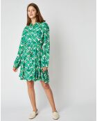 Robe chemise courte Thelma à motifs vert/écru