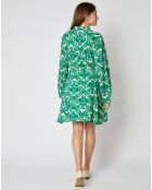 Robe chemise courte Thelma à motifs vert/écru